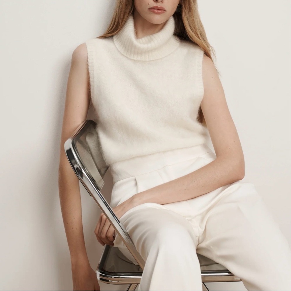 NWT Veronica Beard Mazzy Cashmere Sleeveless Turtleneck Sweater Ivory M/L/XL - Picture 2 of 9